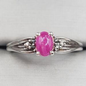 Genuine Oval Pink Sapphire Cabochon 925 Sterling Silver Ring